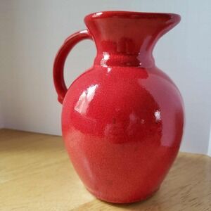 Red Rustic‎ Ceramic Vase Jug with Handle Crackle Glaze Home Decor 6"